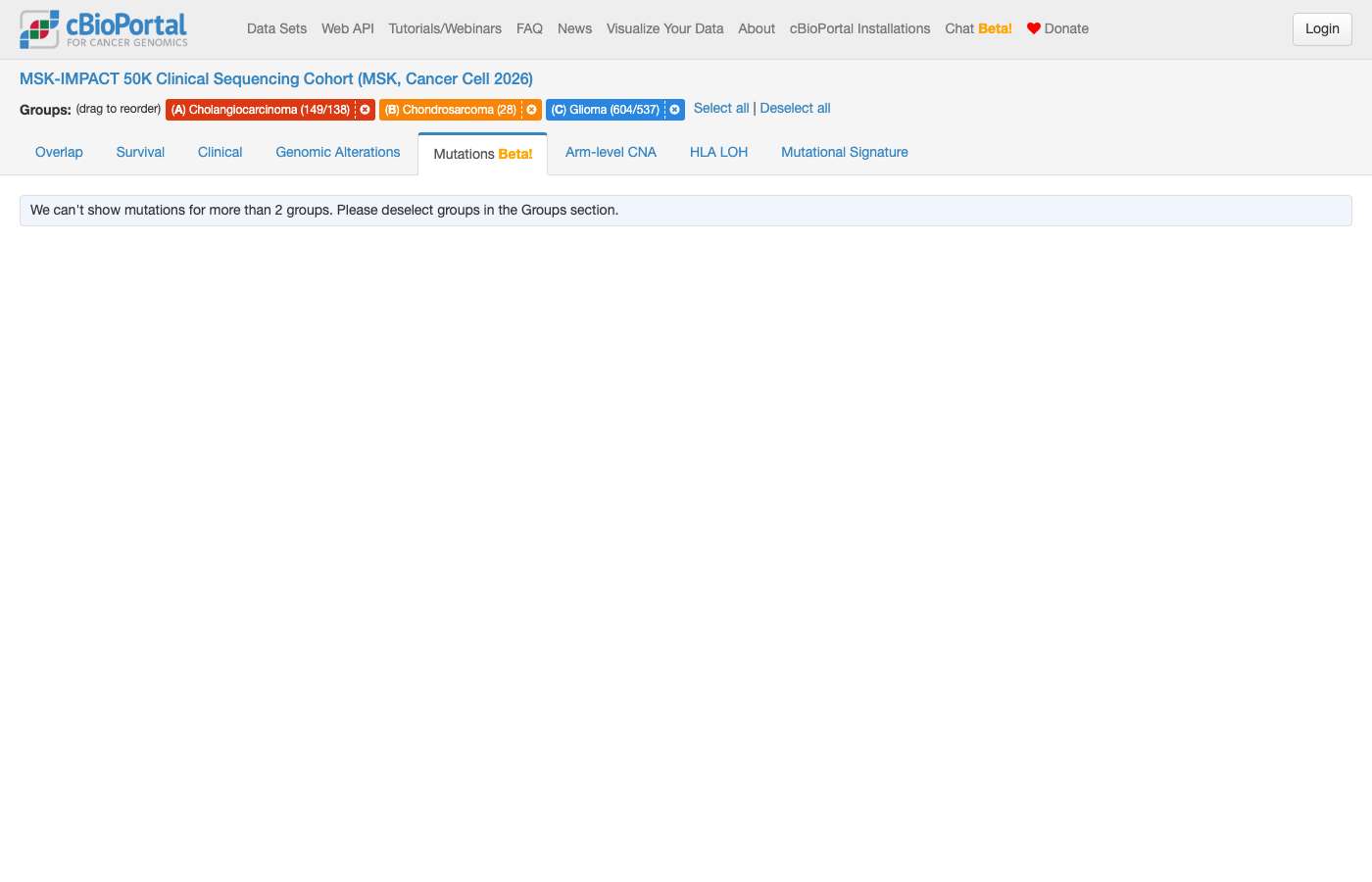 Screenshot of https://www.cbioportal.org/comparison/mutations?comparisonId=6abfed05c2115c492d8861fd&selectedGene=IDH1